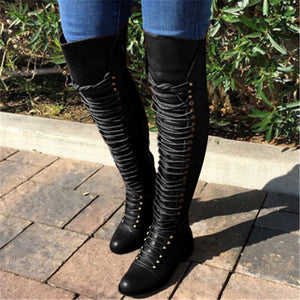 Fashion Lace Up Leather Female Over the Knee Boots