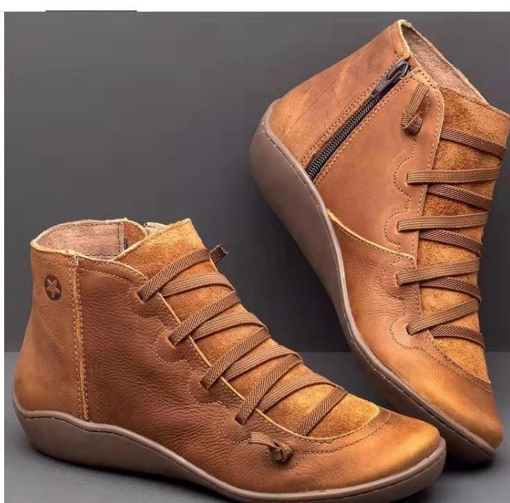 Fashion Leather Cross Strappy Vintage Women's Boots