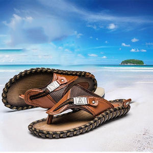 New Men's Flip Flops Leather Slippers