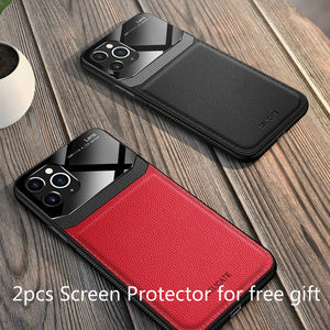 Luxury Leather Retro Shockproof Case for iPhone 7/8/X/11 + Free Screen Protector Film