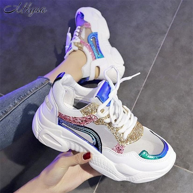 New Fashion Bling Platform Breathable Mesh Sneakers