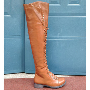 Fashion Lace Up Leather Female Over the Knee Boots