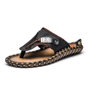 New Men's Flip Flops Leather Slippers