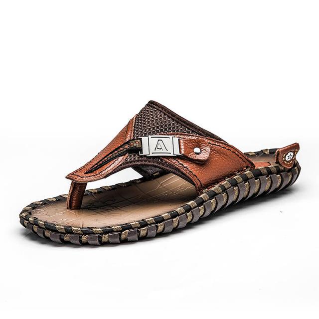 New Men's Flip Flops Leather Slippers